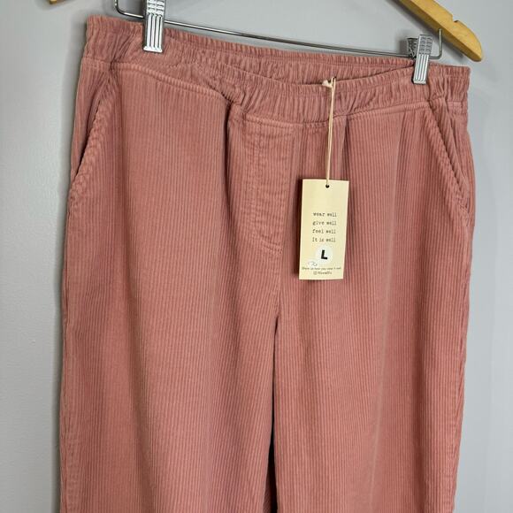 IT IS WELL LA Corduroy Crop Pant Pull-on Relax Fit Pink Cotton Women's L New - Picture 3 of 11